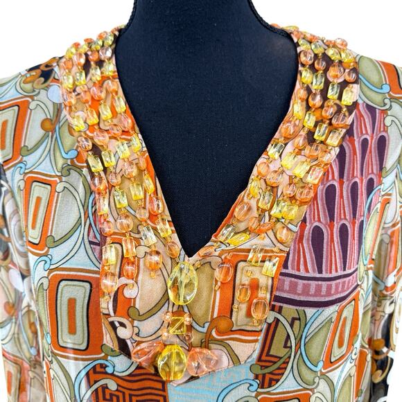 Vintage Y2K ECI New York Beaded V-Neck Sheer Boho Blouse Women Blouse Med - Picture 5 of 7